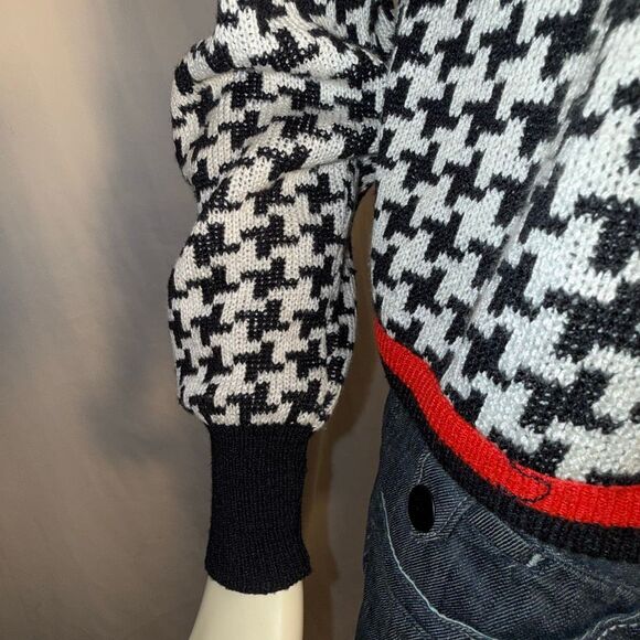 Vintage Leslie Fay Collections Women’s 14 Houndstooth Cardigan Black White Red T - Picture 7 of 15